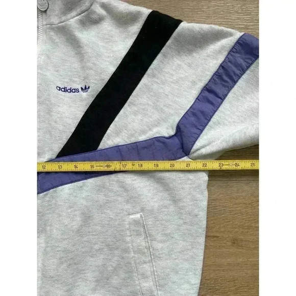 Vintage 80s Adidas Full Zip Sweatshirt Jacket Trefoil Men's M Gray Retro - Picture 9 of 14